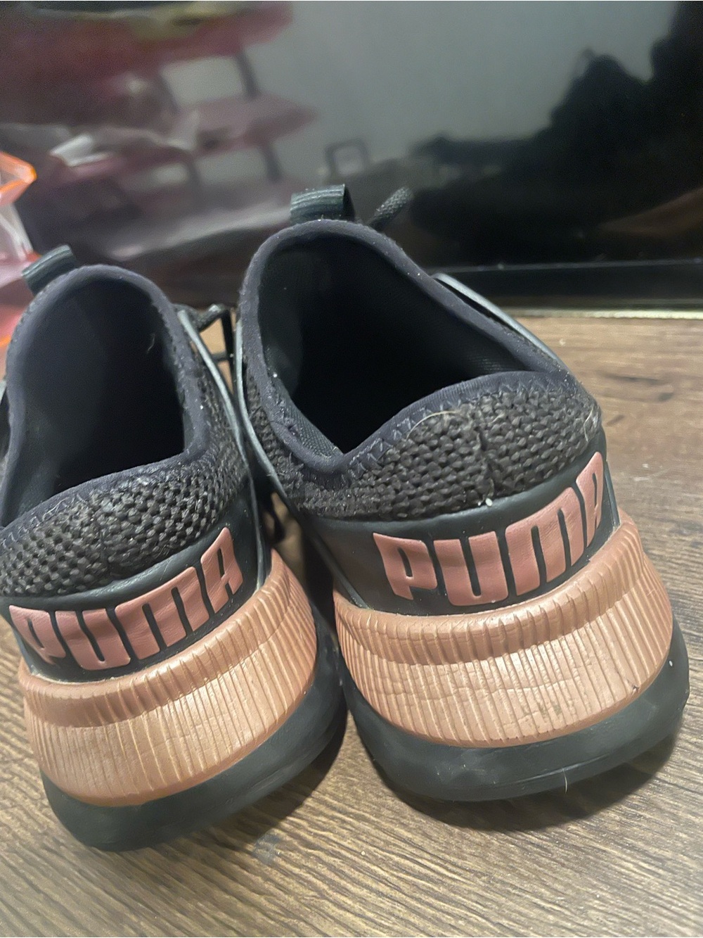 Puma Kids Black Sneakers with Rose Gold Heel Detail